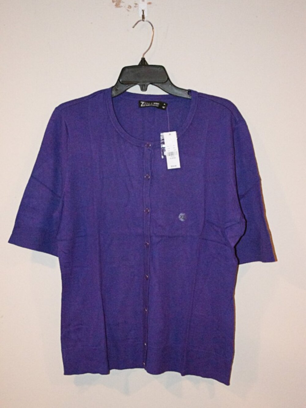 NWT 7th Ave by NY and Co  Purple short sleeve button up sweater Size XL